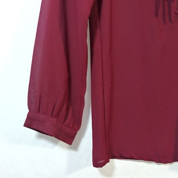 Haidi Burgundy Sheer Front Tie Blouse Top Size Small - Picture 3 of 7